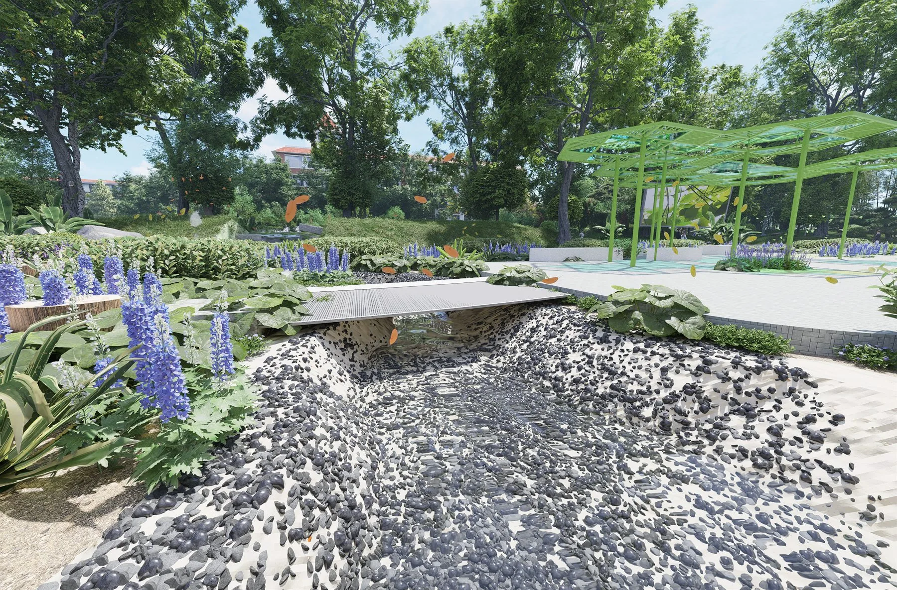 雨水花园雨天场景